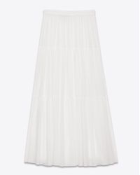 Saint Laurent - White Folk Long Skirt In Shell Star Woven Cotton Jacquard - Lyst