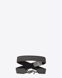 Saint Laurent - Ysl Double Wrap Bracelet In Dark Anthracite Leather And Black Enamel for Men - Lyst