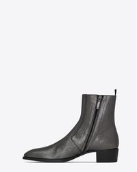 Saint Laurent - Black Wyatt Zippered Ankle Boots In Metallic Crinkled Leather for Men - Lyst