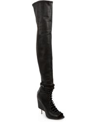 Givenchy Thigh-High Lace-Up Leather Open-Toe Boots in Black | Lyst
