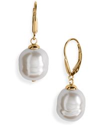 pearl baroque earrings drop majorica gold freshwater lyst 12mm