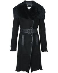 Karen Millen Mixed Quilted Coat in Black | Lyst