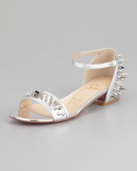 christian louboutin silver leather ballet flats  