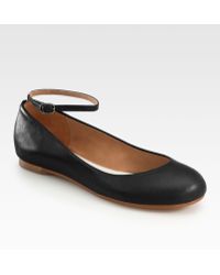 Chloé Black Leather Elastic Ankle Strap Flats in Black | Lyst