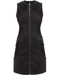 Alexander Mcqueen Leather Flouncehem Mini Dress in Black | Lyst