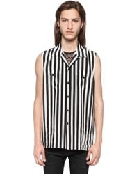 Saint Laurent Striped Sleeveless Silk Shirt - Lyst