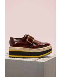 Lyst - Prada Woven Lace-up Platform Oxfords in Brown