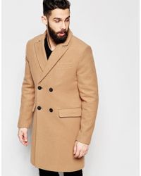 ASOS | Double Breasted Overcoat In Camel | Lyst