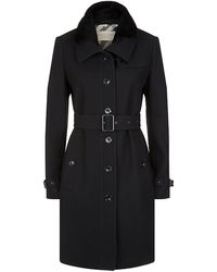 Burberry Midlength Shearling Collar Leather Trench Coat in Black | Lyst