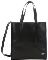 Prada Black Leather Trimmed Gathered Nylon Convertible Tote in ...