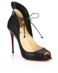 Christian louboutin Megavamp Lace-Up Leather Pumps in Beige | Lyst