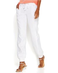 white linen jogger pants