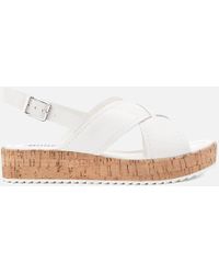 dune location leather padded flatform sandals white