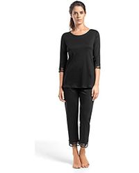 Hanro Valencia 3/4 Sleeve Crop Pajama Set - Black