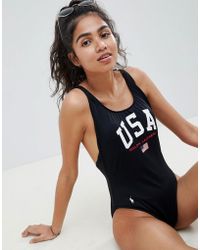 Polo Ralph Lauren - Side Plunge Logo Swimsuit - Lyst
