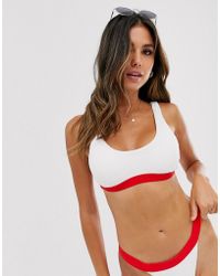 Billabong Sunny Rib Crop Bikini Top In White And Red