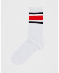 ASOS Stripe Rib Calf Length Socks In Red And Black - White