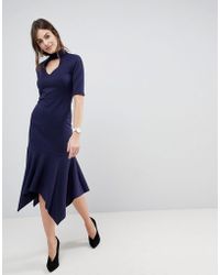 ASOS Vestito midi con collo e peplo sul fondo - Blu
