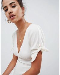 ASOS Tea Romper With Lace Trims In Slouchy Rib - White