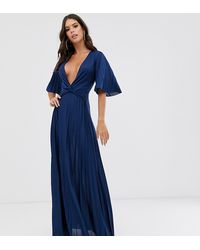 ASOS Asos Design Tall Twist Detail Pleated Kimono Maxi Dress - Blue