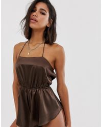 ASOS Satin Romper With Side Splits - Brown