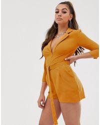 Missguided Kurzer Smoking-Jumpsuit in Orange