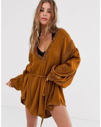 Free People I Mean It - Tuta corta ricamata - Arancione