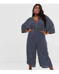 Missguided Combinaison à pois avec manches kimono - Bleu marine