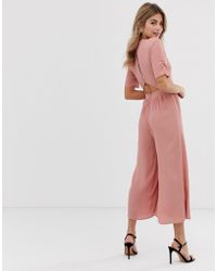ASOS Tuta jumpsuit da giorno con ruches sulle maniche - Rosa