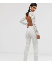 ASOS Jumpsuit mit Pailletten-Besatz, Zier- und Rückenausschnitt - Weiß