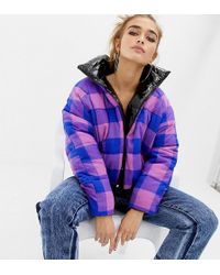 Collusion Petite High Shine Reversible Puffer Jacket - Purple