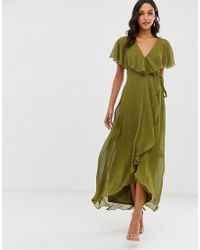 ASOS Vestito lungo con taglio asimmetrico e retro a mantella - Verde