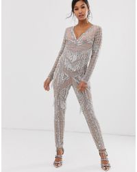 ASOS Embellished Fringe Jumpsuit - Pink