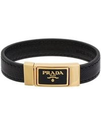 Lyst Prada Saffiano Leather Logo Bracelet In Black For Men Prada Saffiano Leather Logo Bracelet Lyst