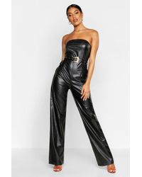 Boohoo Womens Croc Leather Look Bandeau Jumpsuit - Black - 2