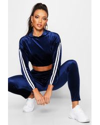 Boohoo Womens Stripe Side Velvet Trousers Co-ord Set - Navy - M/l - Blue
