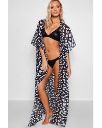 Boohoo Leopard Maxi Beach Kimono - Black