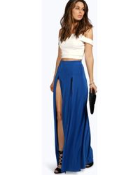 Boohoo Lottie Knicker Shorts With Maxi Skirt Overlay in Blue | Lyst