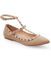 Natural pippa pointed toe t-strap flats