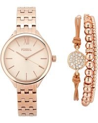 Lyst Fossil Bq3078 Rose Gold Tone Watch Bracelet Set In Metallic Fossil Bq3078 Rose Gold Tone Watch Bracelet Set Lyst
