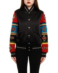 Saint Laurent Contrast Embroidered Sleeve Bomber Jacket - Black