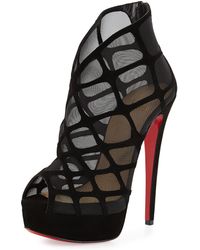 Christian louboutin \u0026#39;seferme\u0026#39; Cutout Bootie in Black (BLACK VELOUR ...