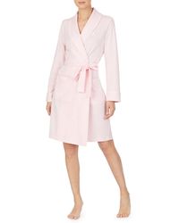 Lauren by Ralph Lauren Herringbone Print Shawl Collar Wrap Robe - Pink