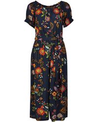 Dorothy Perkins Navy Floral Print Bardot Jumpsuit - Blue