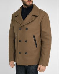 Armor Lux | Navy With Contrasting Camel Collar Wool Pea Jacket | Lyst