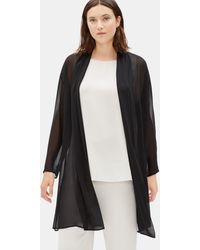 Eileen Fisher Sheer Silk Georgette Long Jacket - Black