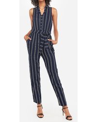 Express Striped Portofino Shirt Paperbag Jumpsuit Navy Stripe - Blue