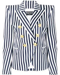Balmain Striped Cotton Blazer - Blue