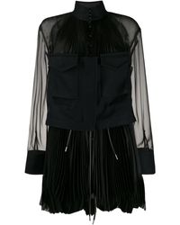 Sacai Blusa translúcida plisada - Negro