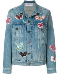 Valentino Embroidered Butterfly Denim Jacket - Blue